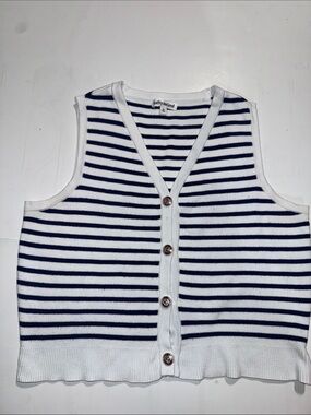 kathy ireland White & Navy Striped Button-Front Knit Vest